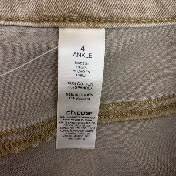 Chico's Jeans NWT Size 4 (20) Perfect Stretch Girlfriend Slim Ankle Mocha Latte - Picture 5 of 8